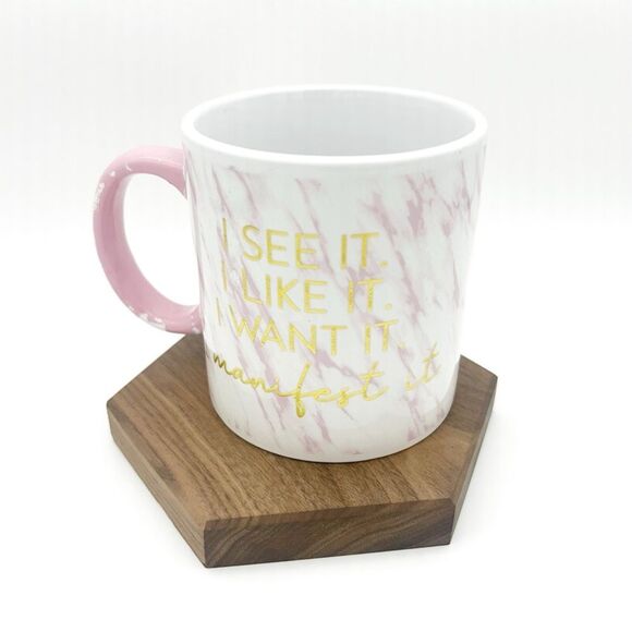 Other - Modern Minimalist Manifest Coffee Mug Marble Style Pink & White Oversized Drink
